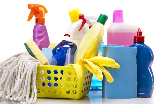 Cleaner maintaining a residential lobby and lift area